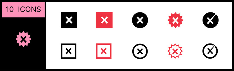 Fototapeta premium Variants of the wrong, incorrect, false, reject, ban, criss-cross, crossed out, × sign with the four best usable line thicknesses. Vector Illustration. Vector Graphic. EPS 10.