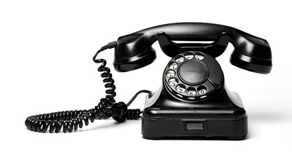 black retro telephone on white background