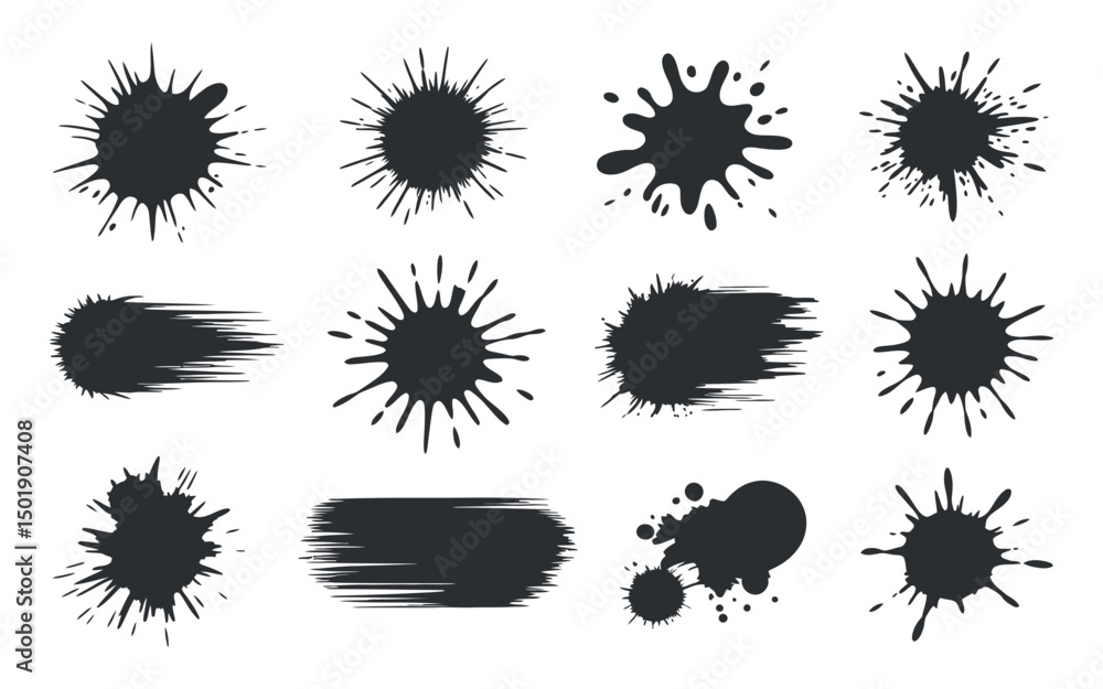 Poster twelve ink splatter and blob vector shapes for design projects