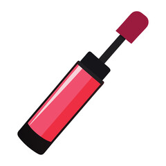 Illustration of pink lip gloss with applicator for cosmetic products