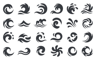 Collection of Twenty Four Abstract Wave Icons Water Symbols Ocean Design Elements