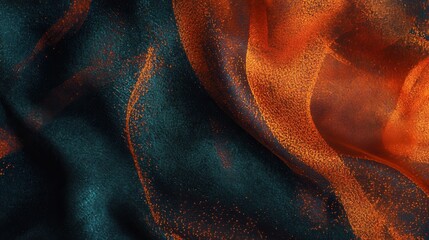 Elegant Flowing Silk Texture in Deep Teal and Bright Orange Hues