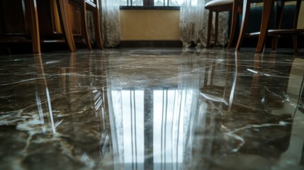 Elegant Marble Floor Reflecting Light in a Modern Dining Area