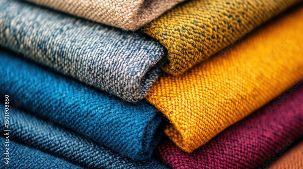 Poster colorful collection of soft textures and fabrics stacked neatly