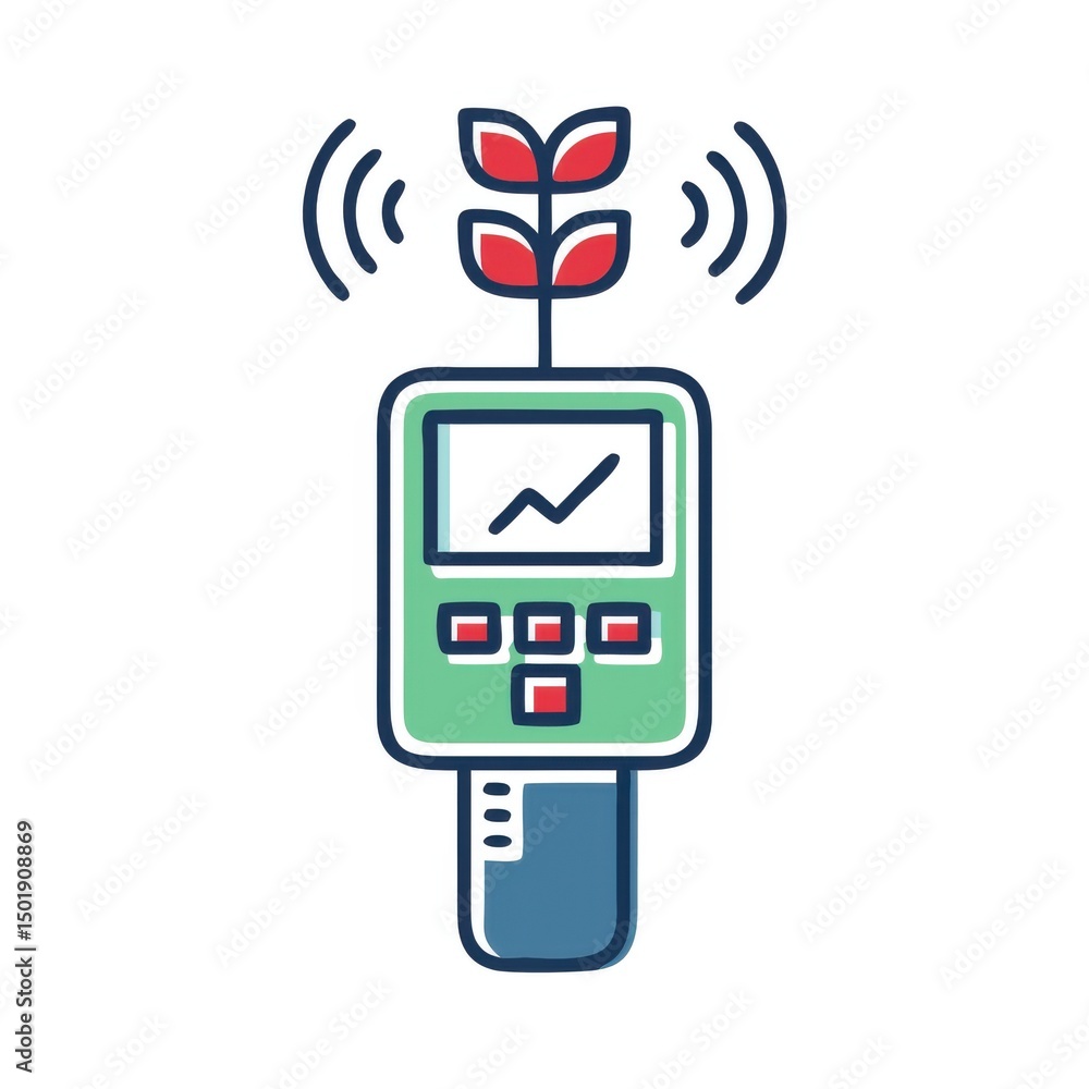Poster smart soil tester and digital readout display highlighting tech use in harvest planning