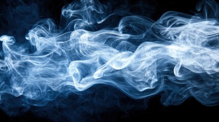 Ethereal Blue Smoke Swirls Against a Black Background for Creative Use