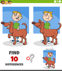 differences puzzle game with happy cartoon boy and his dog