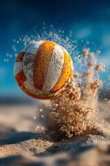 Dynamic Volleyball Impact on Sand HighSpeed Action Photography Sports Ball in Motion Beach