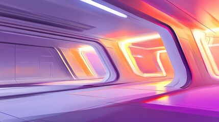 Futuristic Interior of a Sci-Fi Space Station with Neon Lighting