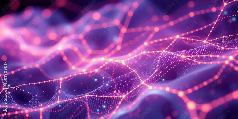 Aufkleber abstract purple background featuring a network of interconnected dots and glowing lines design
