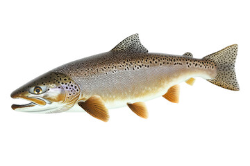 Obraz premium Speckled salmon on black scales gleaming golden fins spread eye fixed mouth ajar