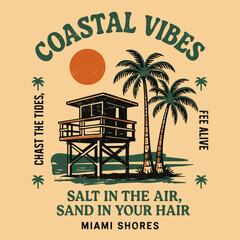 Fototapeta premium Hawaii tropical graphics in vector. beach vintage retro t-shirt design. summer girls print. bing waves mountain palm tree sunset and sunflower in side the design.