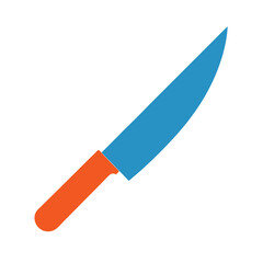Kitchen knife illustration with blue blade and orange handle on white background