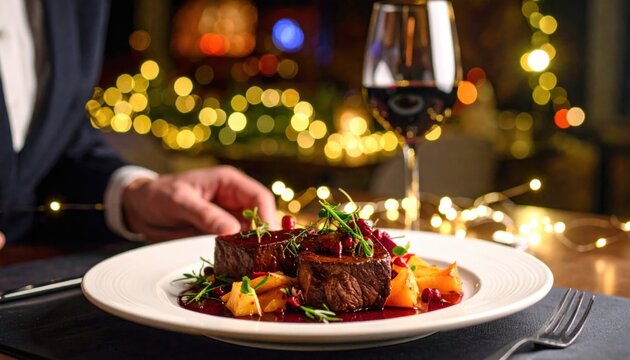 Fine dining experience upscale restaurant food photography cozy atmosphere close-up culinary delight