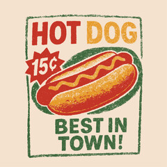 hotdog best in town slogan with graphic in vector. color separetion screen print design. food fashion graphic for t-shirt sweatshirt.  vintage retro color graphics. fashion design artwork.