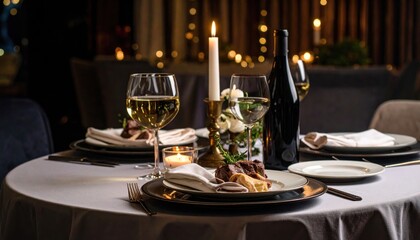 Elegant dining experience upscale restaurant food photography romantic atmosphere close-up view culinary art