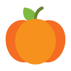 Simple orange pumpkin with green leaf and stem vector illustration
