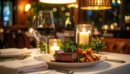 Elegant dining experience upscale restaurant food photography cozy atmosphere close-up view culinary delight