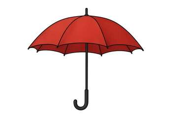 Vibrant red umbrella shielding from rainfall, suspended against transparent backdrop