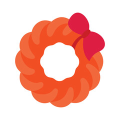 Minimalist orange holiday wreath with red bow simple seasonal decoration vector