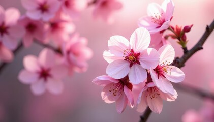 Fototapeta premium Delicate pink sakura blossoms, full bloom, soft petals, tree, cherry blossom pattern, cherry blossom