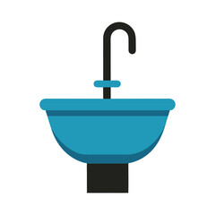 Simple clean blue sink illustration with black faucet and base design