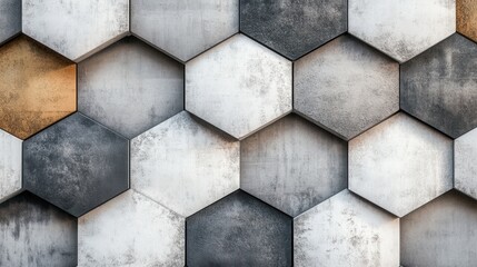 Modern Hexagonal Wall Design in Neutral Colors and Textures