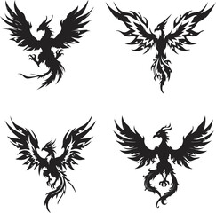 Fototapeta premium Majestic Phoenix Silhouettes – Mythical Bird Collection in Epic Fantasy Style