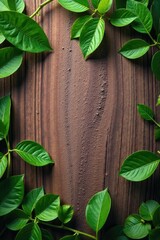 Foliage scattered on a wooden surface with natural textures, nature photography, botanical photography, greenery