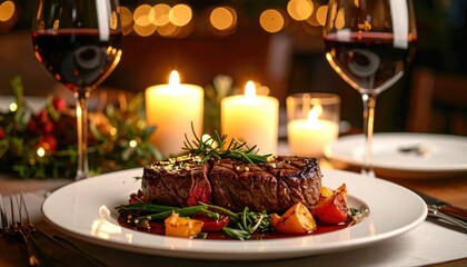 Elegant dinner celebration fine dining restaurant food photography cozy ambiance close-up gourmet experience
