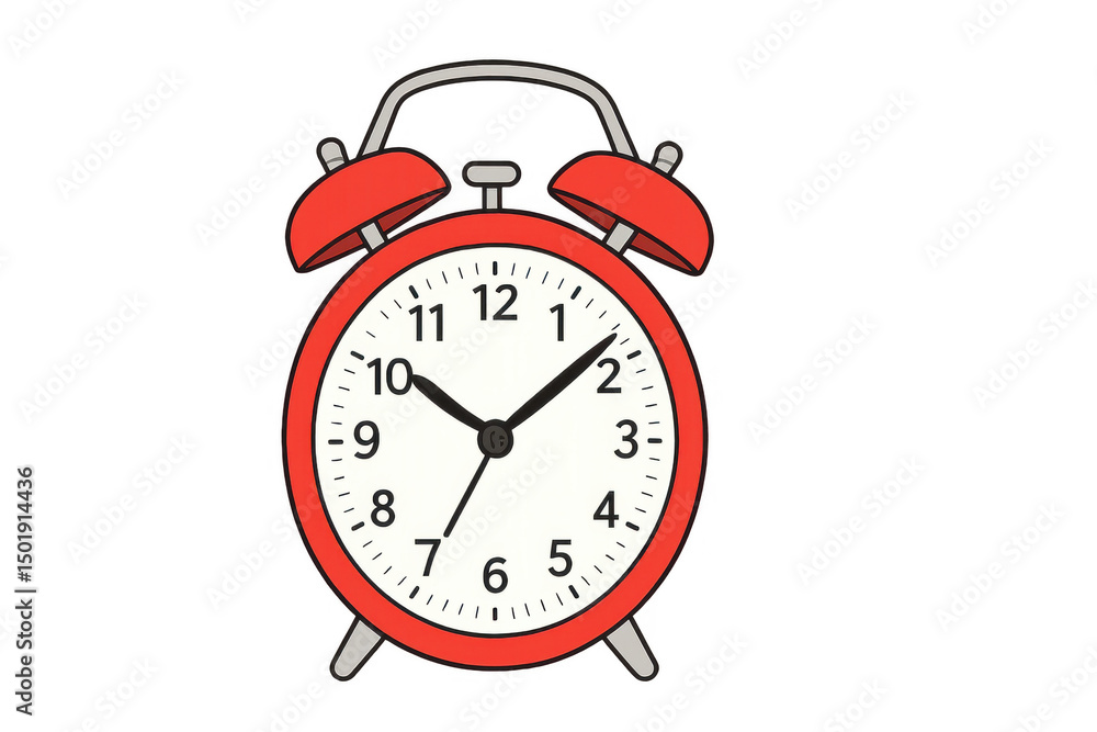 Poster vintage red analog alarm clock displaying time, transparent backdrop highlighting time management co