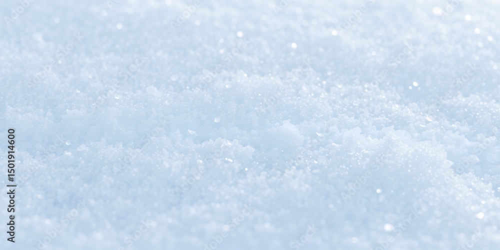 Poster a close up view of a field of fresh snow with tiny snowflakes sparkling in the soft light gently