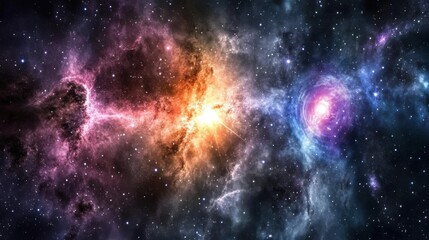 Naklejka premium Stunning Cosmic Nebula with Bright Stars and Colorful Gas Clouds