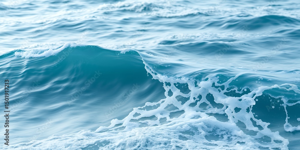 Aufkleber a close up view of a wave cresting with white foam and turbulent water in the ocean surface view