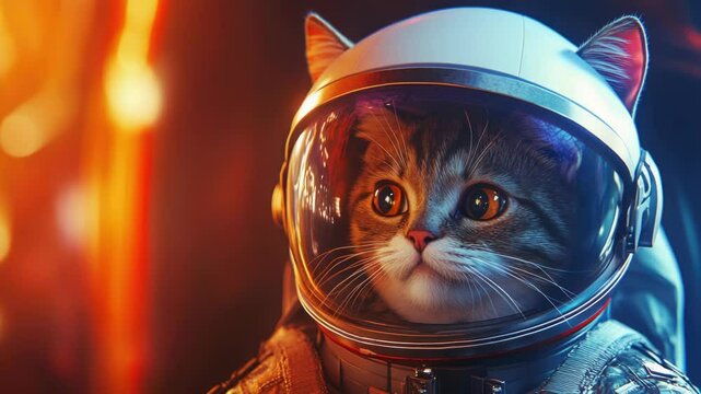 A curious cat wearing a space suit and helmet, perfect for futuristic or sci-fi themed projects