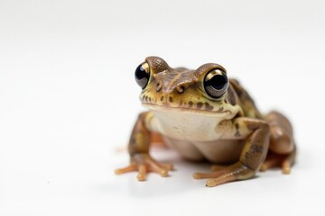 Fototapeta premium Single small brown frog on white, textured skin visible, stock photo, herpetology