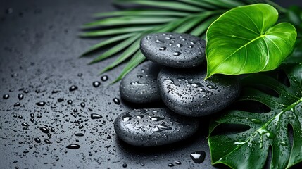 Zen stones and tropical leaves