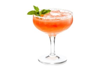 Zesty pink margarita with sugared rim  mint sprig a tantalizing summer refresher