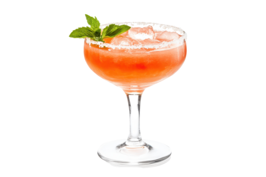 Zesty pink margarita with sugared rim  mint sprig a tantalizing summer refresher