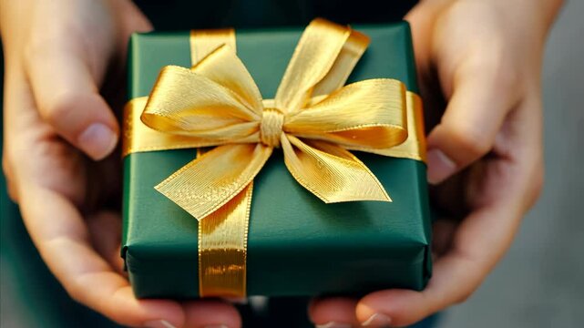 Close-up of person holding a beautifully wrapped gift box, evoking sentiments of appreciation and festive celebrations.