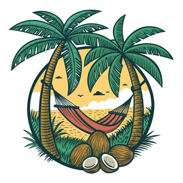 palm trees hammock coconuts beach scene clip art preview