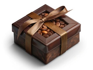 Double Exposure Chocolate Box: Brown Ribbon, Square Gift, Sweet Treat, Dessert Photography