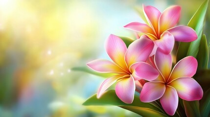 Fototapeta premium Elegant Plumeria Flowers with Soft Focus Background in Blooming Garden