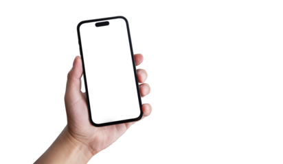 Male Hand Holding Smartphone with Transparent Screen – PNG Isolated

