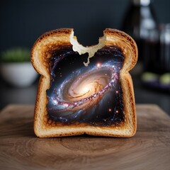 Galaxy Toast with Bite, Cosmic Swirl Revealed in Bread