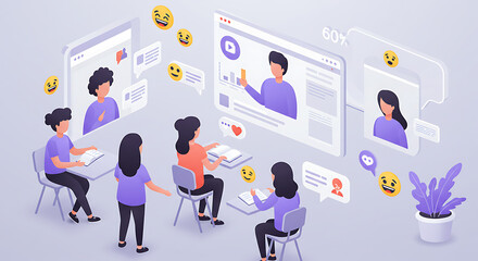 Fototapeta premium Online Education People Watching Video