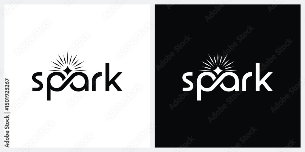 Poster typography text spark logo design vector template
