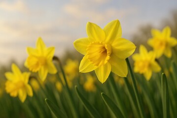 Obraz premium Field of Vibrant Yellow Daffodils in Spring