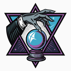 A wizard's hand emerges from swirling magical energy, casting a spell from a glowing crystal ball, rendered in a photorealistic style using R programming language.