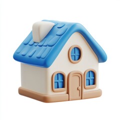 3d clay icon of house with blue roof white background